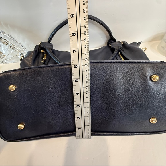 Navy Blue Faux Leather Rummy Tote Bag – Multi-Pocket 💙 Soft Inside & Outside - Picture 5 of 16